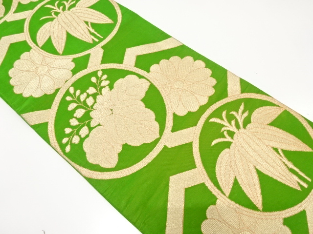 JAPANESE KIMONO / ANTIQUE FUKURO OBI / SILK / WOVEN KIKU